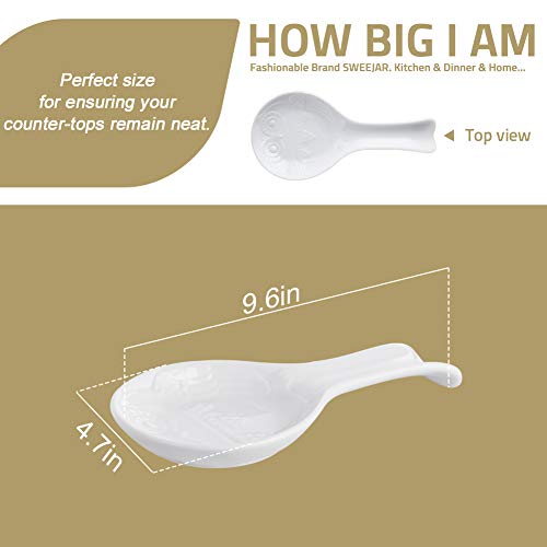 Sweejar Owl Ceramic Spoon Rest Set, Large Spoon Holder For Kitchen, Drip Catcher For Ladle, Spatula, Tongs, Cooking Accessories, Set Of 2 (Green) #TOP2