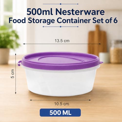 Image of Cutting EDGE Nesterware 500ml Stackable Food Container (Set of 6, Purple) | BPA-free plastic, stackable design, leak-proof, kitchen storage, pantry, fridge, meal prep, reusable, travel use