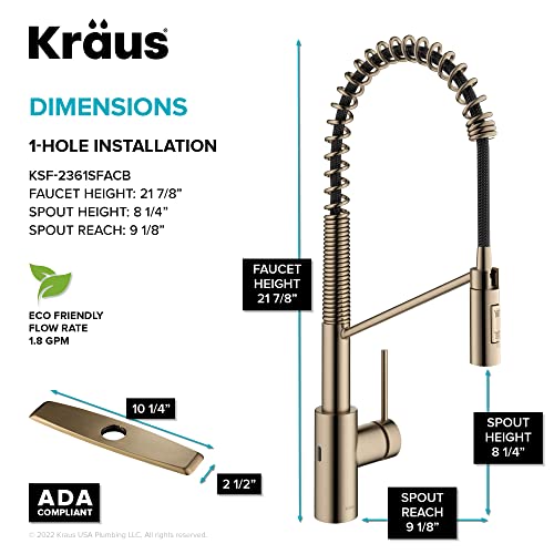 KRAUS Oletto Touchless Sensor Commercial Pull-Down Single Handle Kitchen Faucet with QuickDock Top Mount Assembly in Spot Free Antique Champagne Bronze, KSF-2631SFACB