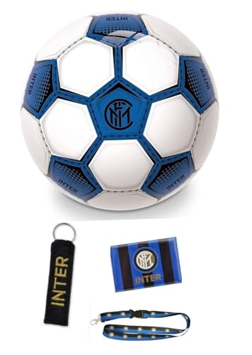 Generico Balón ligero de PVC para niños, tamaño 5, gran diámetro de 23 cm, para Inter Producto Oficial color negro/azul BioBall + (llavero de tela + portapasos + imán) Producto oficial