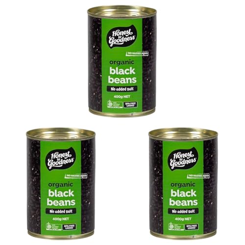 Honest to Goodness, Organic Black Beans, BPA Free (Cooked), 400 grams - Known as black turtle beans, Ready to eat! A great pantry staple .No GMO, no preservatives. (Pack of 3)