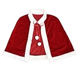 Gamusi Christmas Velvet Shawl Cloak Cape Mrs Santa Claus Cape Robe Halloween Costume Red (Kids)