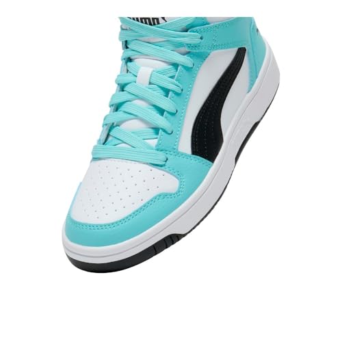 Image of PUMA Women's Rebound Layup Mid Shoes, Puma White /Puma Black /Safe Lake 9.5 Medium