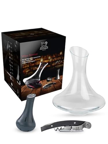 PEUGEOT - Coffret Dégustation de Vin - Tire-Bouchon Peugeot Malbec + Carafe à Décanter Évolution + Nettoyeur de Carafe Bilbo - Pour Ouvrir, Aérer & Servir le Vin - Fabrication Européenne
