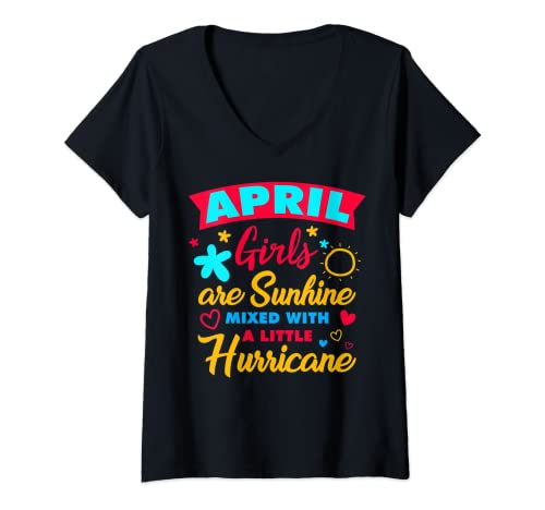 Donna April Girls Are Sunshine Camicia Compleanno Mese di nascita Maglietta con Collo a V