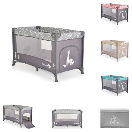 Moni Reisebett, Laufstall Safari Matratze Sichtfenster Seiteneingang Tragetasche grau