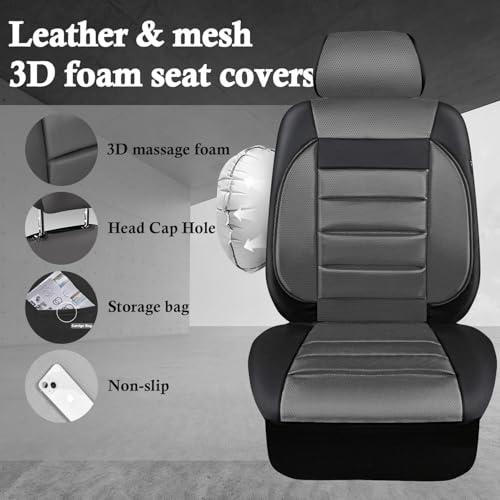 Image of CAR PASS Leather Seat Covers Full Set Universal Water Resistant 3D Foam Back Support, Luxury Comfort Automotive 5 Seat Covers All Season Fit for SUV,Sedan,Van, Airbag Compatible Elegance(Gray Black)