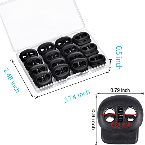 Deesea 15 Pcs Plastic Cord Locks End Spring Stop Toggle Stoppers, Double Hole Cord Locks Cord Stopper, Lanyard String Cord Toggles For Drawstrings, Paracord, Shoelaces, Backpack Bags(15 Double Hole) #TOP1