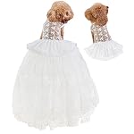 Dogs Wedding Dresses Flower Tutu Skirt with Detachable Train for Small Medium Dog Pet Outfit Formal Apparel Princess Clothes for Birthday Party Costume (White dh, L)