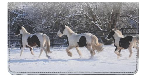 Horses in the Snow Designer Checkbook Cover, with Credit Card Slots and Pen Loop
