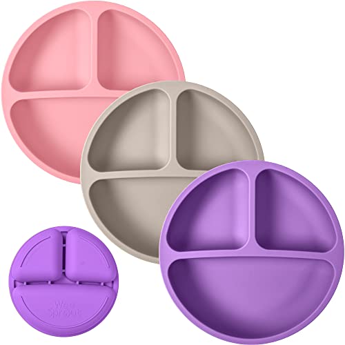 Image of WeeSprout Silicone Divided Plates (No Lids), 100% Food Grade Silicone Plates, Divided Plates for Toddlers & Kids, Dishwasher & Microwave Safe