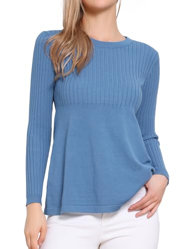 Allegra K Pullover Sweaters for Women Casual Crew Neck Clingy Long Sleeve Stretchy Knit Sweater Elegant Peplum Tops 2025