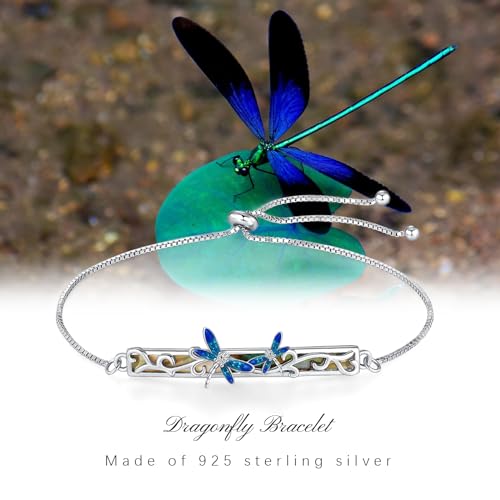 Image of Dragonfly Bracelet 925 Sterling Silver Butterfly Bracelet Adjustable Celtic Moon Bracelet Irish Celtic Jewelry Gifts for Women