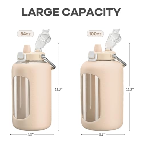 Image of WINSA 100 oz Glass Water Bottle with Straw, 3 Liter, Amber | Gallon Drinking Bottle, With Handle, Silicone Sleeve, For Gym Sports, Wide Mouth