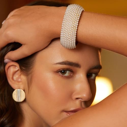 Gold Chunky Bangles Bracelets for Women Pearl/Rhinestone Cuff Bracelets Wedding Prom Bangles Jewelry3