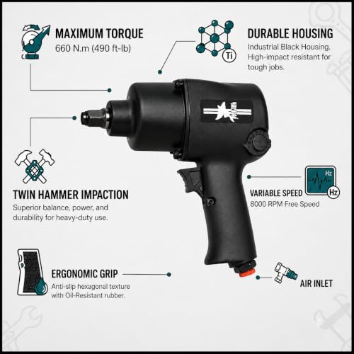 Image of MF-1282 1 /2 Inch Air Impact Wrench | 660 Nm | Heavy Duty Pneumatic Tool