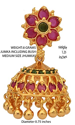Image of Radha's Creations brass Ruby Emerald stud earrings one gram gold for women and girls one gram gold
