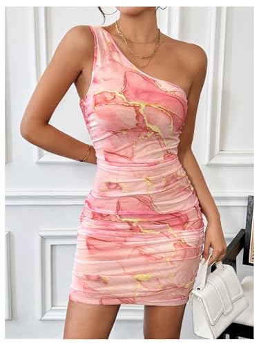 Image of Verdusa Women's Floral Print One Shoulder Bodycon Dress Ruched Backless Mini Dress