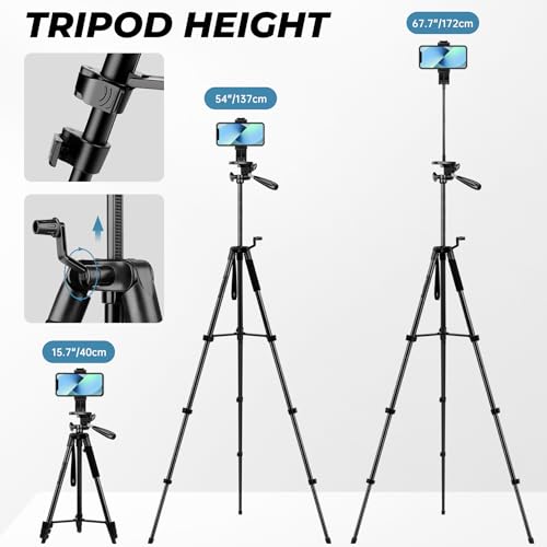 JOILCAN 67.7" Phone Tripod with 35cm Gooseneck & Cold Shoe Mount, 2026 Tall Extendable Tripods Stand with Remote, Professional Overhead Tripod for iPhone/Android Smartphone, Camera, Vlogging, YouTube