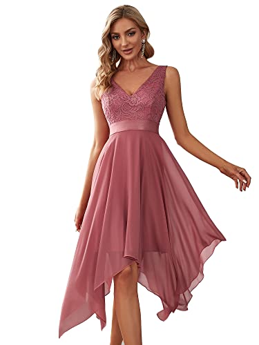 Ever-Pretty Vestidos de Fiesta Largo para Mujer Corte Imperio Escote en V A-línea con Encaje Chiffón Vino Marrón 48