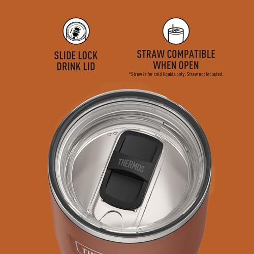 Image of THERMOS Icon Series 24oz Stainless Steel Tumbler with Slide Lock Lid, Leakproof, Fits Cupholder, Dishwasher Safe, Griptec Non‑Slip Base, Keeps Drinks Hot 6 Hrs /Cold 22 Hrs, Saddle