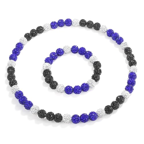QINJIEJIE 18in Baseball Necklace for Men Blue Beaded Necklace Bracelet Set Bling Diamond Rhinestone Baseball Chain Drip Cool Gifts for Player Team Lover