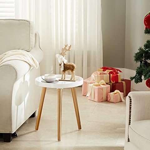 APICIZON Side Table with Golden Legs, Modern Coffee White Tray End Table for Bedroom, Living room, Bedside Table Nightstand for Small Space, 38 x 45 cm Cover