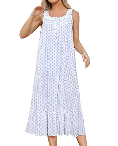 Izzy + Toby Cotton Nightgowns For Women Sleeveless With Pockets Soft Ladies Nightgown Long Nighties Print Blue Xxl #TOP8