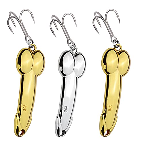 3Pcs Metal Fish Hooks - Zinc Alloy Gold Silver Hard Lures - Sequin Fishing Tackle Tool - Freshwater & Sea Fishing Accessories - Weight 20g, Length 6.1cm