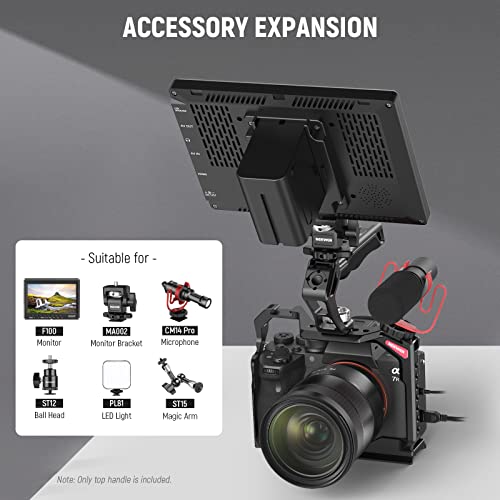 Image of NEEWER Camera Top Handle with 3 /8 inch ARRI Locating Pins, Comfort Silicone Grip with 1 /4 inch 3 /8 inch Threads and 3 Cold Shoes, Compatible with SmallRig Handles Camera Cages Video Rigs, CA007