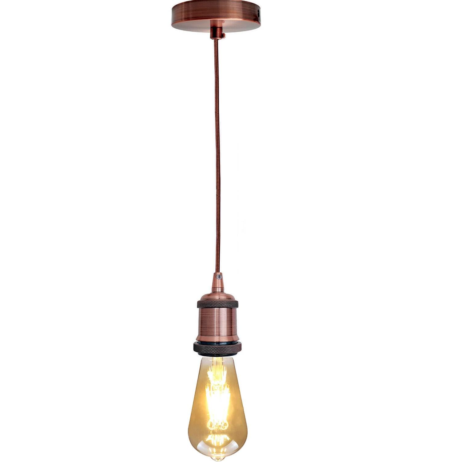 LEDSone Vintage Copper Pendant Light Fitting E27 with 1m Braided Cable