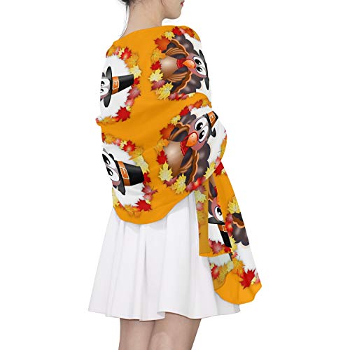 Oyihfvs Thanksgiving Turkey Fall Leaves Orange Women Long Silk Scarf, Shawl Chiffon Large Stole Headscarf, Lightweight Sunscreen Satin Scarves Wraps for Wedding Party Gift4