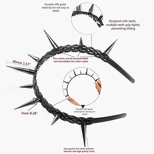 Xiao Cheng Ming Zhu Gothic Crown Spike Headband For Women Girls,Goth Spiky Dark Wicked Queen Headpiece, Black Tiaras Witch Costume Jewelry Accessories ,Halo Hair Hoop For Cosplay Halloween thumb #2
