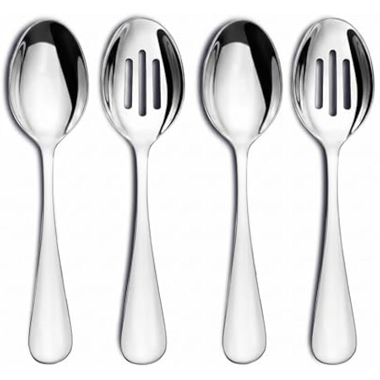 VIVANI 4-Piece Serving Spoons Set, Include 2 Serving Spoons and 2 Slotted Spoons, Large Cutlery for Buffet, Catering and Party, 8.5 Inches,Mirror Polished, Dishwasher Safe