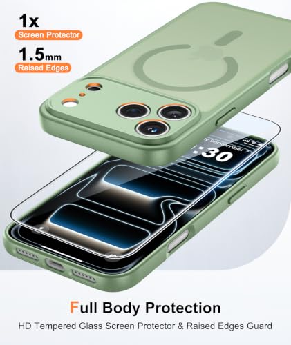 Image of FNTCASE for iPhone 17 Pro-Max Case: Translucent Light Moss Slim Matte Cover Compatible with MagSafe, Full Camera Protection & Tempered Glass Protector, 14FT Military Grade Drop Tested