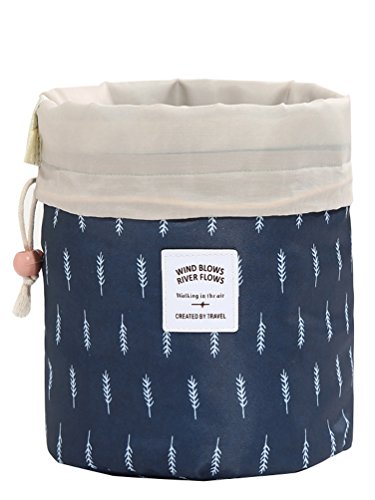 Preisvergleich Produktbild Kulturtasche Mädchen Drucken Reise Kosmetiktasche Damen Kordelzug Waschtasche Frauen Beauty Case Waschbeutel Toilettentasche Zylindrisch Kulturbeutel Schminktasche Kosmetikbeutel Blau