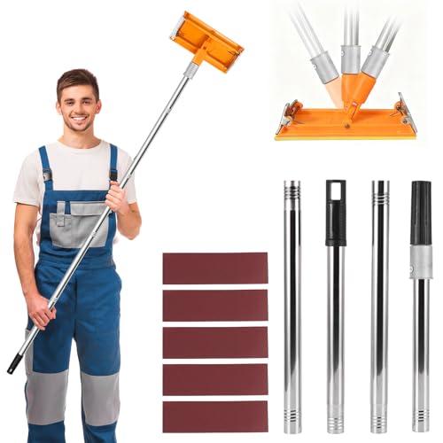 Pole Drywall Sander, Square Radial Sander with 5 PCS Sanding Sheets Hand Sanders with Extension Pole, 360 Degree Rotation Wall Sanders for Painted Walls and Ceilings