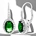 Mia Sarine Rhodium Plated 925 Sterling Silver Oval Simulated Emerald and Cubic Zirconia Bridal Lever Back Earrings for Women Green