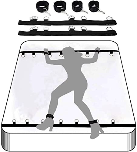 Bondaged Kit Adult Bondaged Kit for Couples Sex Bondage Restraints Set Toy Bed Bondage Straps with Hand and Ankle Cuffs for Leg for Women Bedroom Position Game Soft and Durable Black Sunglasses