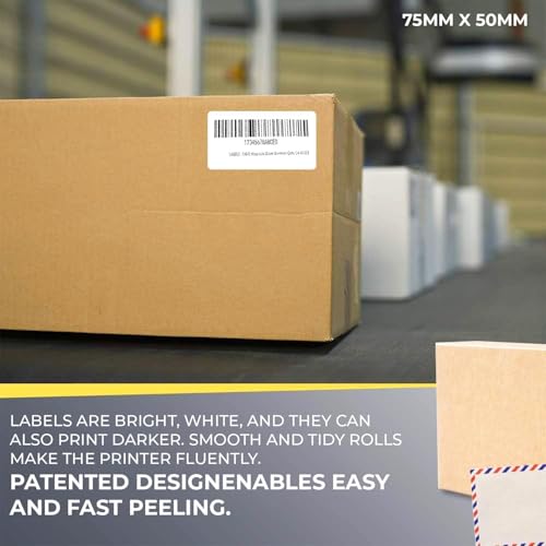 Image of Shreyans Direct Thermal Labels (Pack of 10, 75mm x 50mm - 200 Labels /Roll) - Non Tearable, Scratch Free, Water Proof & Non Fade Stickers with Permanent Marking