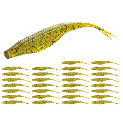 Probite Fork Tail Soft Lures- Realistic Jerk Bait & Fluke Action Soft Lures for Bass, Trout & Crappie - Versatile Freshwater & Saltwater Fishing Bait (5 inch,30pcs,Watermelon Red)
