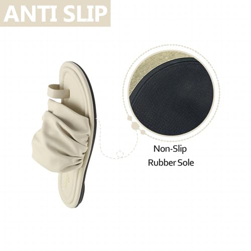 Womens Round Open Toe Flat Ring Sandals Pleated Wide Band Foam Comfy Slip On Soft Sole Cute Dressy Slides For Summer Beach Daily Casual Walking Slippers4