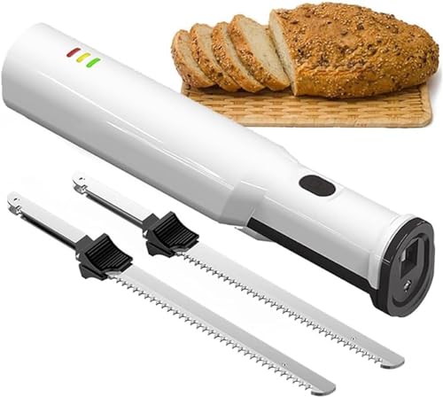 IINCOOY Couteau À Pain sans Fil Rechargeable, Couteau Électrique Professionnel – 2 Lames Dentelées Alternatives en Acier Inoxydable de 20,3 Cm for Couteau À Viande, À Légumes Ou À Pain