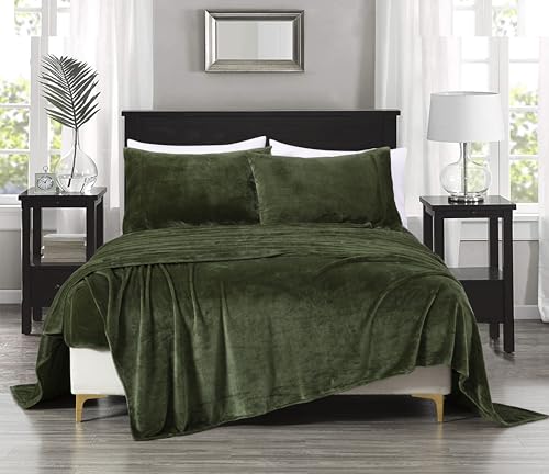 Chezmoi Collection FS200-SHEET-OLIVE-KING Extra Soft Fleece Sheet Set King thumb #1