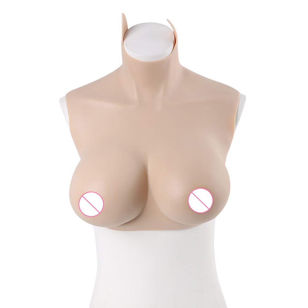 Las Formas del Pecho De Silicona Placa Realista Pechos Falsos Usable Cuello Alto, Rellenado De Algodón, para Crossdresser Transgénero Mastectomía Reforzador del Pecho,Asianyellow,DCUP