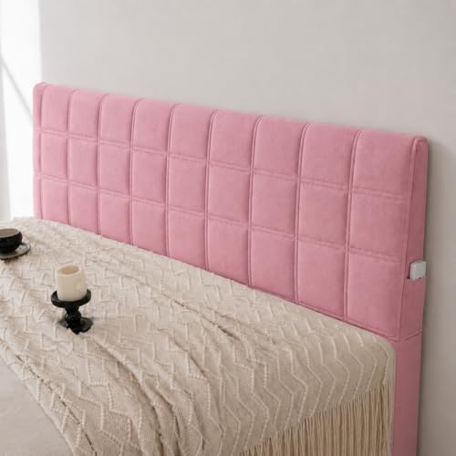 Image of HOMETHREADS Velvet Padded Headboard Cover with Foam - Soft, Wrinkle-Resistant Bed Back Protector, Suitable for Wooden, Leather & Upholstered | Fits 6 ft Headboards only (68x180 cm)(Pink)