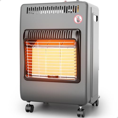 WELLUCK Propane Heater Indoor Outdoor With ODS & Tip-over Protection Flare-Free Ignition 6000 to 18000 BTU 3 Modes Portable Cabinet Heater for Patio Garages Camping Workshops Construction Grey