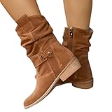 Minetom Stiefeletten Damen Klassisch Wildleder Halbstiefel Spitz Schlupfschuhe Niederung Stiefel Mit Schnalle Kurzstiefel Übergangsstiefel Halbhohe Ankle Boots Halbhoch Damenstiefel A Braun 40 EU