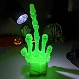 Morpholume Glow-in-The-Dark Articulated Skeleton Fake Hand – Posable Halloween Decoration Prop for Haunted House, Trick or Treat, Spooky Seasonal Décor, Fluorescent Green or Blue (Green)