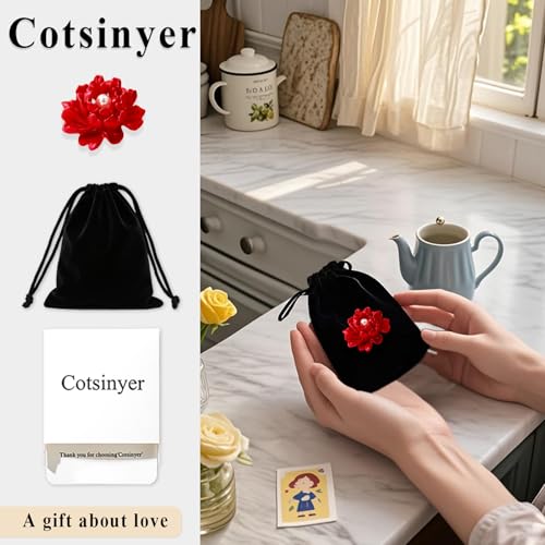 Image of Red Rose Brooch for Women - Elegant Costume Jewelry Pin for Dresses, Hats & Scarves